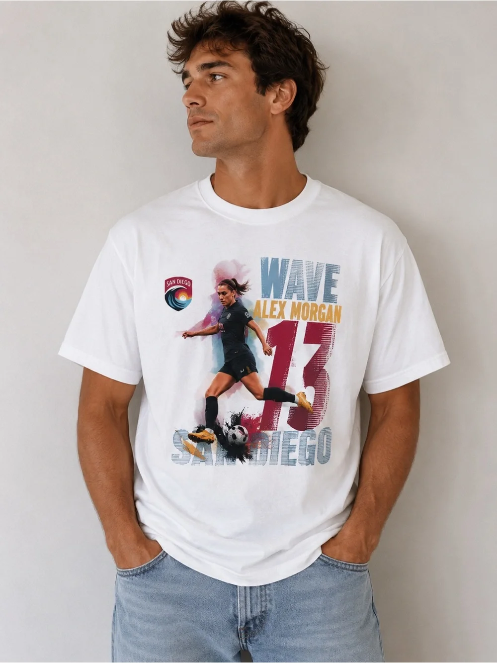NWT San Diego Wave FC Alex Morgan Graphic Unisex Action Tee White, Size Large